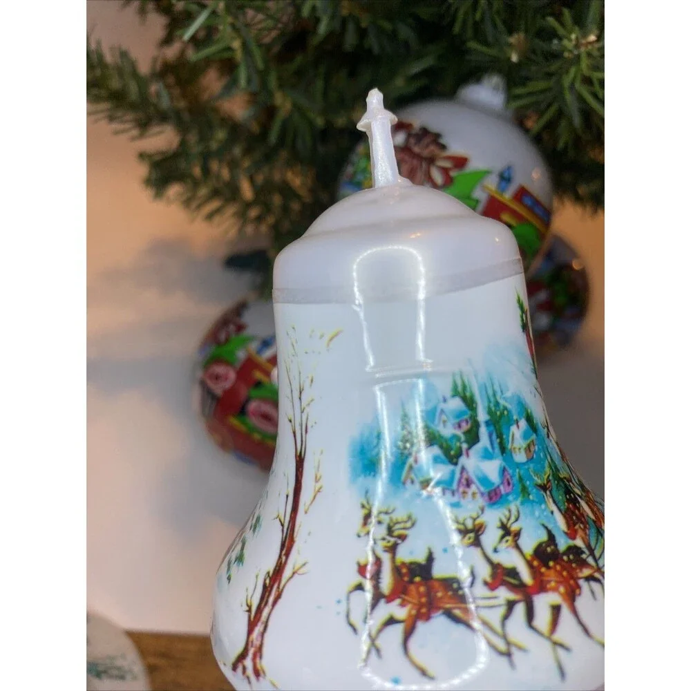 Vintage Christmas Tree Ornament Santa Express Train Elves Sleigh Deer Ball Bell
